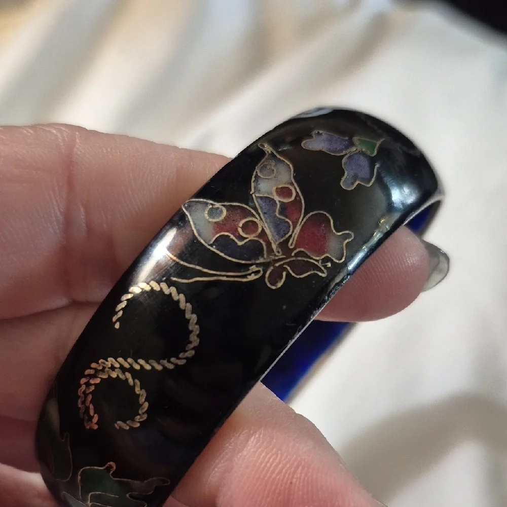 Antique Chinese Cloisonne Enamel Wide Bangle Bracelet - Picture 11 of 11